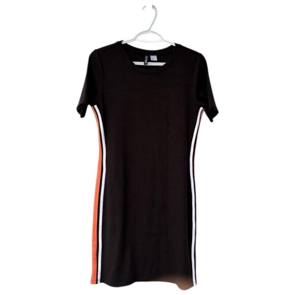 Divided H&M black, orange bodycon short sleeve jersey dress size L - Picture 2 of 5